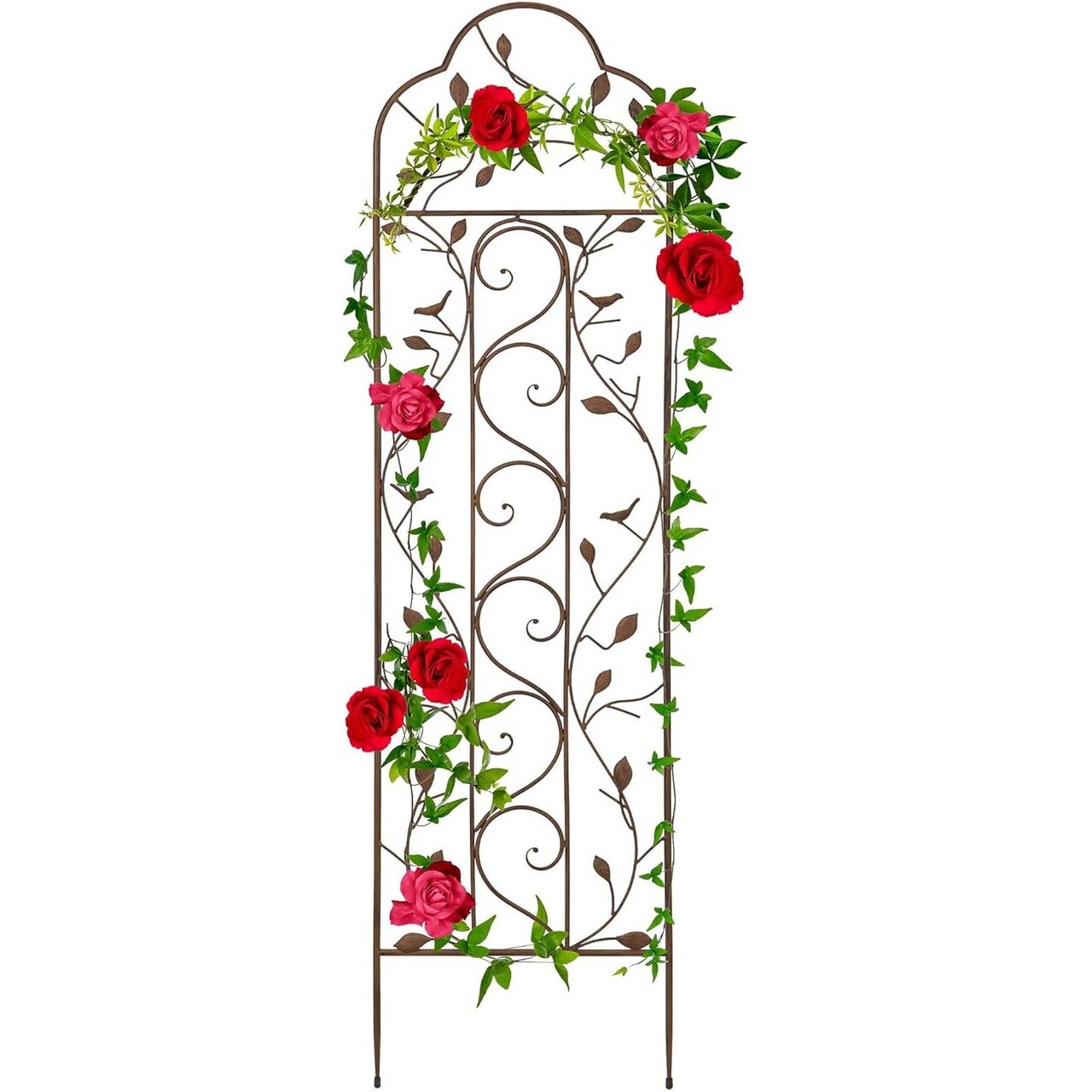60-Inch Tall Outdoor Iron Garden Trellis with Bronze Finish for Climbing Plants and Vines